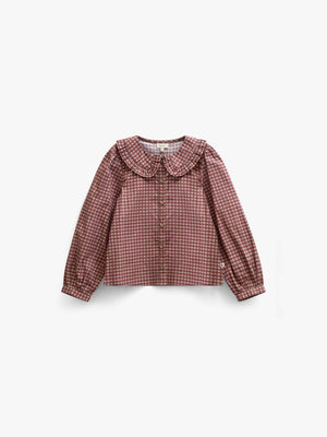 Poplin-bluse med flæsekrave Tween - Bordeaux Check | 101450 Julia