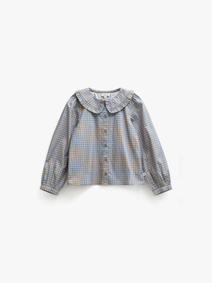 Poplin-bluse med flæsekrave Tween - Blue Check | 101452 Julia