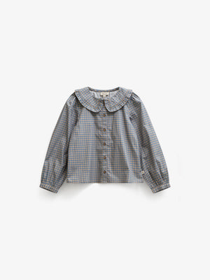 Poplin-bluse med flæsekrave Tween - Blue Check | 101452 Julia