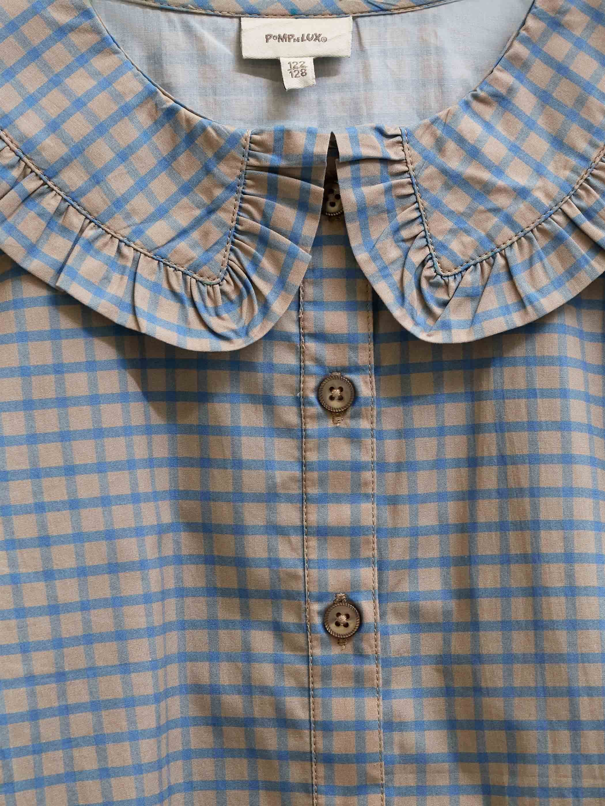 Poplin-bluse med flæsekrave Kids - Blue Check | 101451 Julia