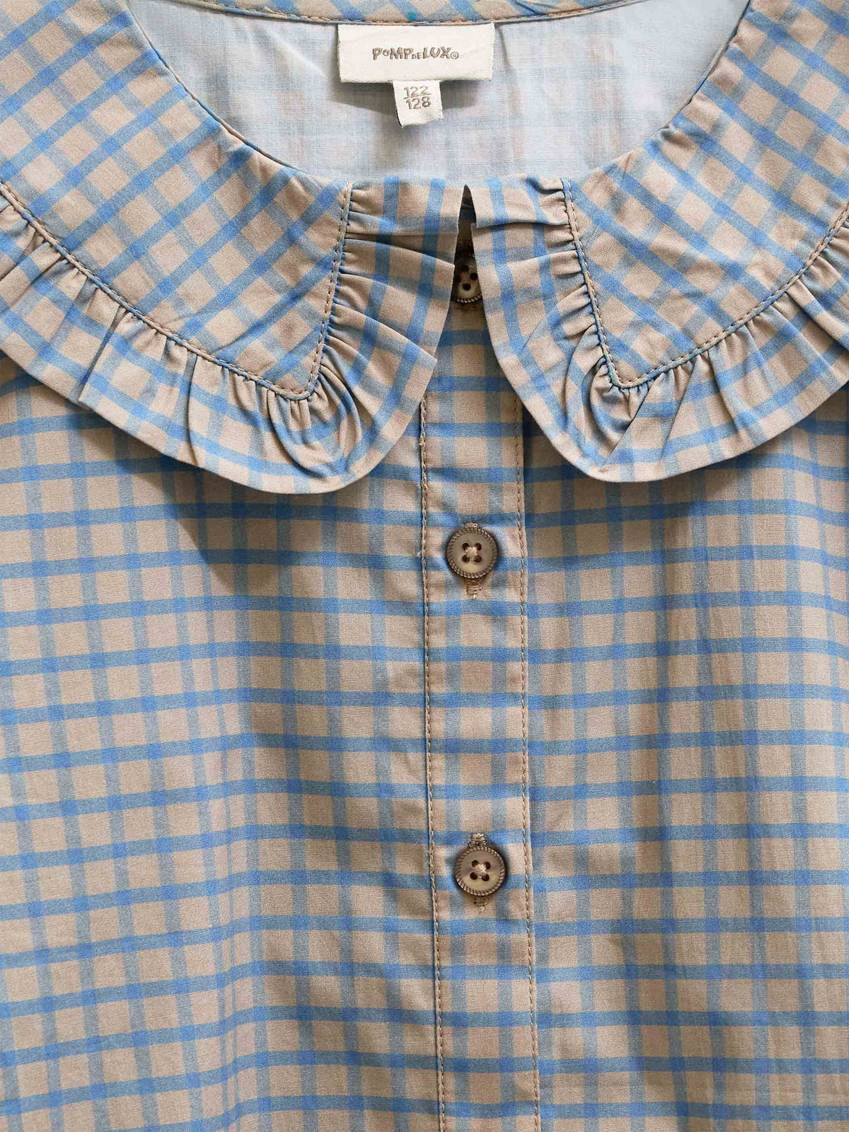 Poplin-bluse med flæsekrave Tween - Blue Check | 101452 Julia
