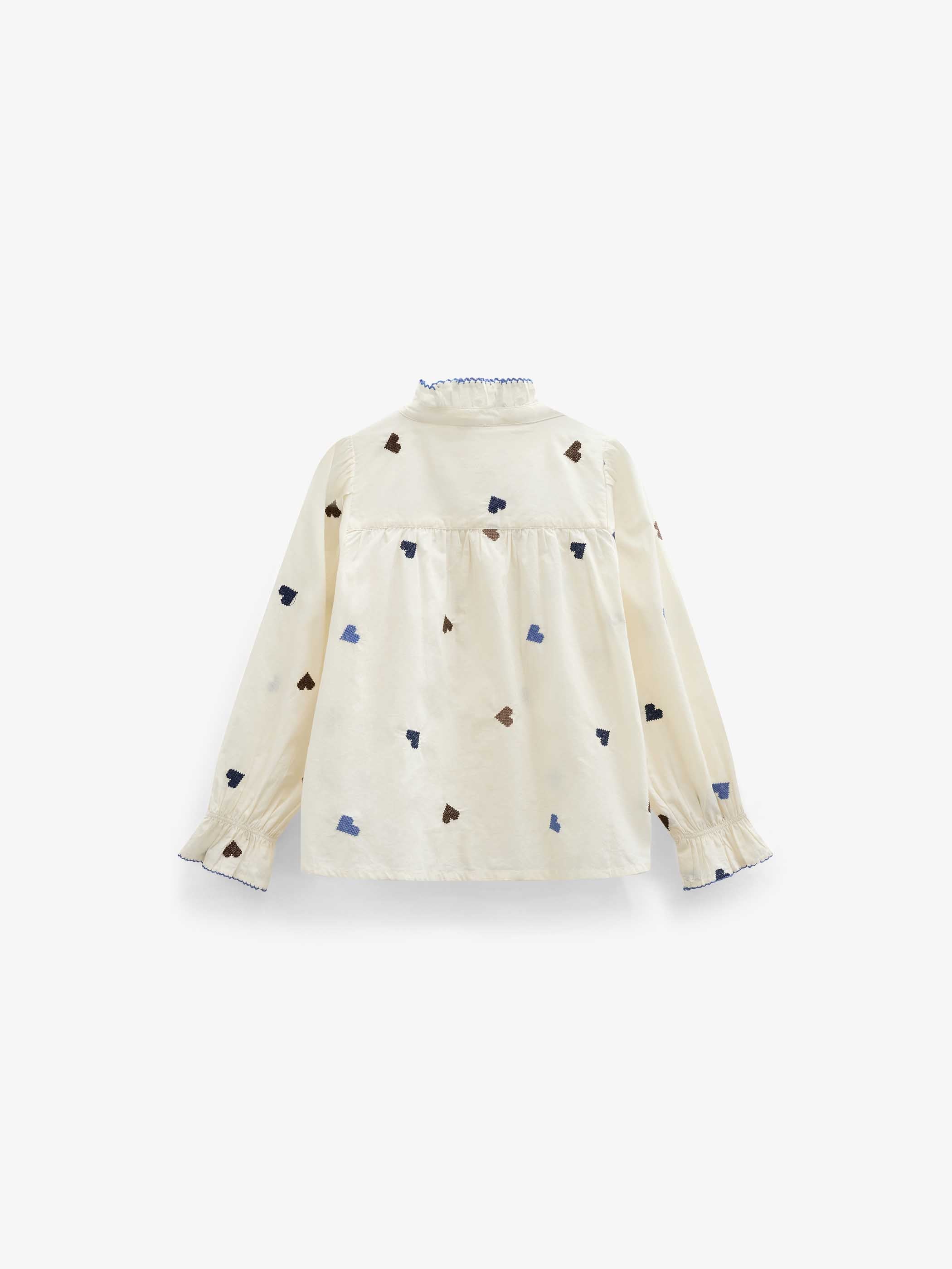 Bomuldsbluse med hjertebroderi Kids - Blue/Brown | 101455 Elina