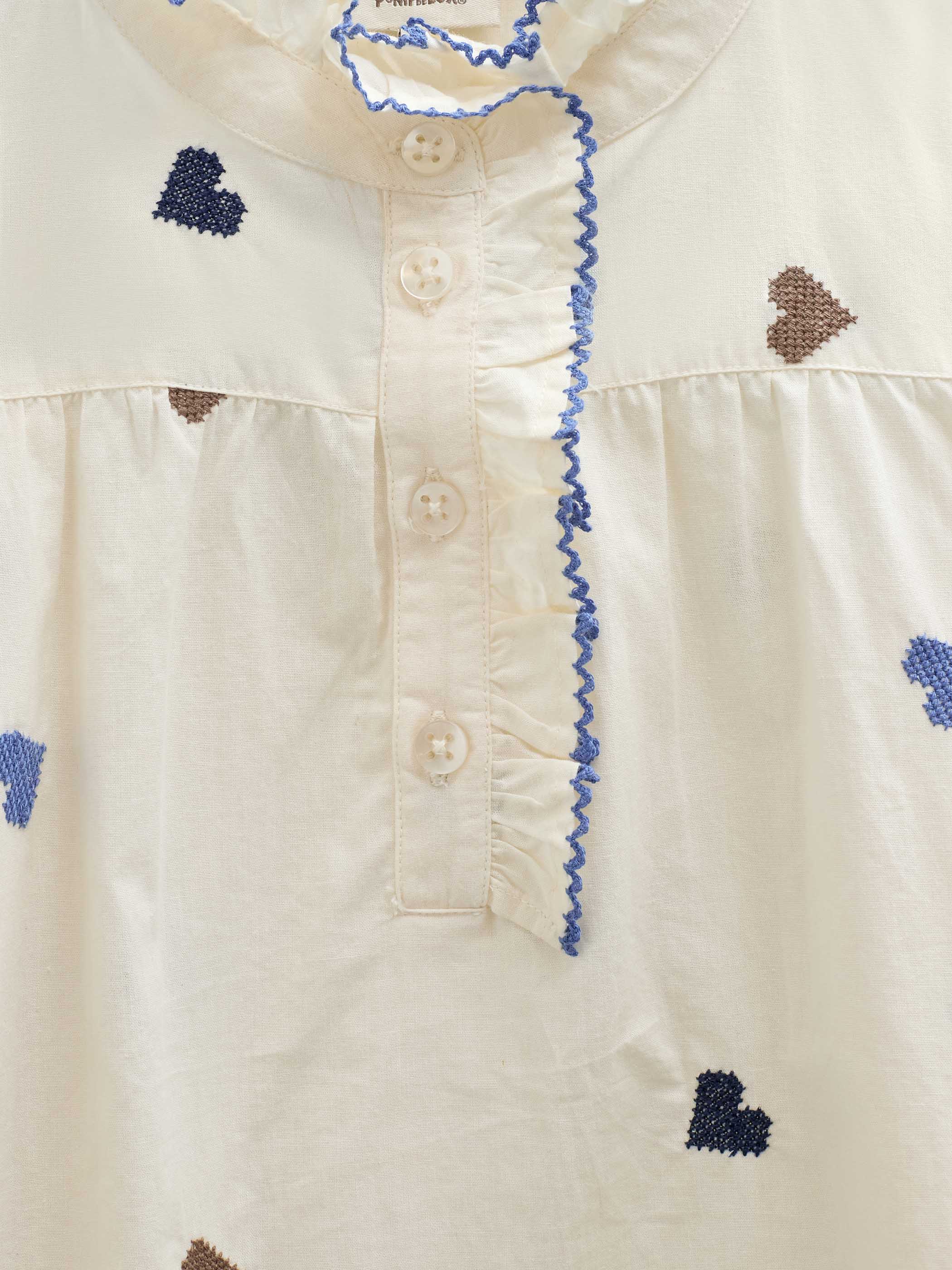 Bomuldsbluse med hjertebroderi Kids - Blue/Brown | 101455 Elina