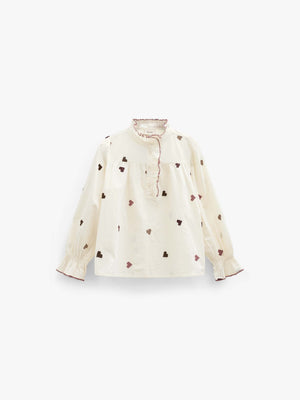 Bomuldsbluse med hjertebroderi Kids - Rose/Bordeaux | 101457 Elina