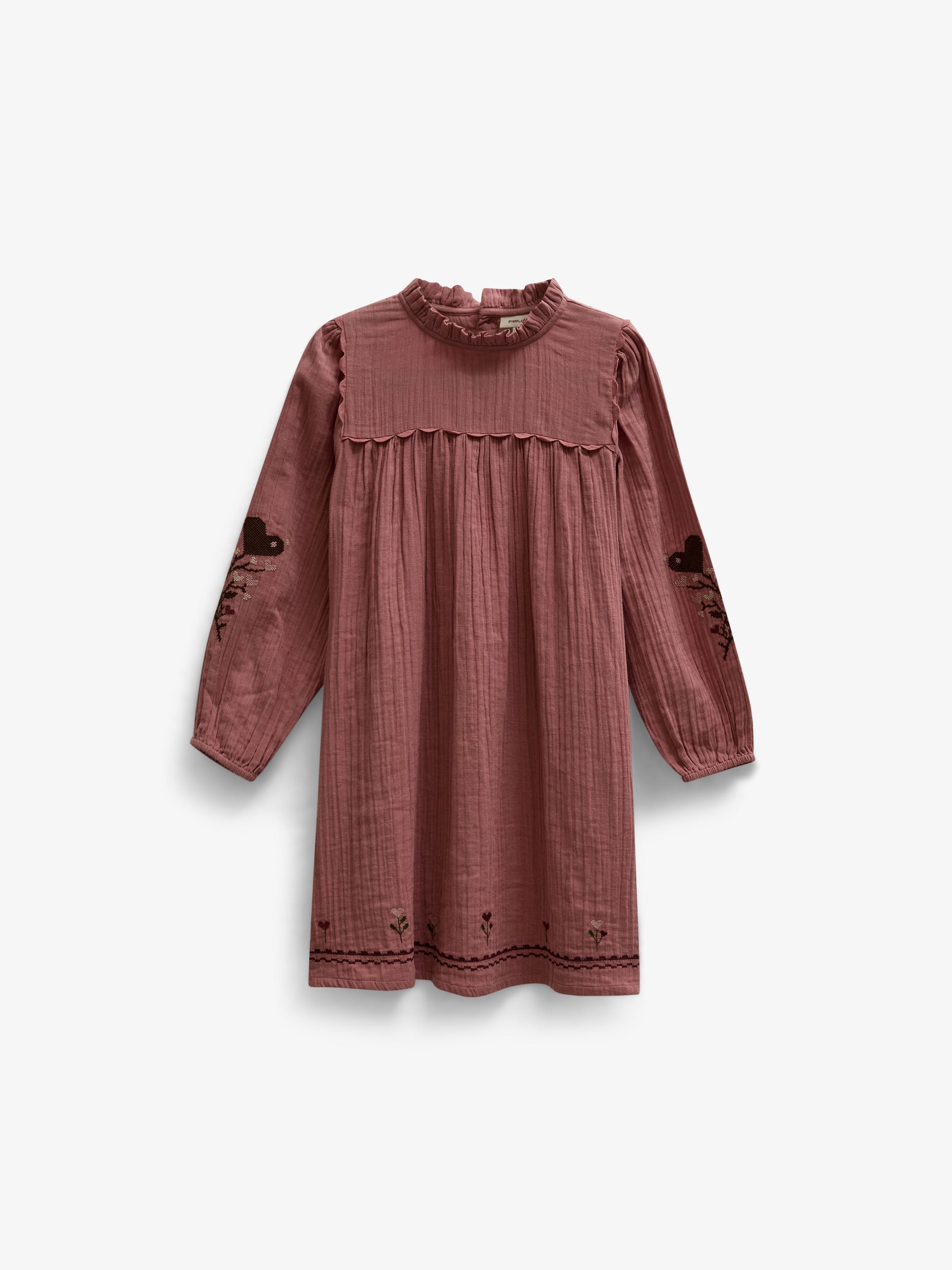Double gauze-kjole med korsstingsbroderi Kids - Dusty Rose | 101465 Laureen