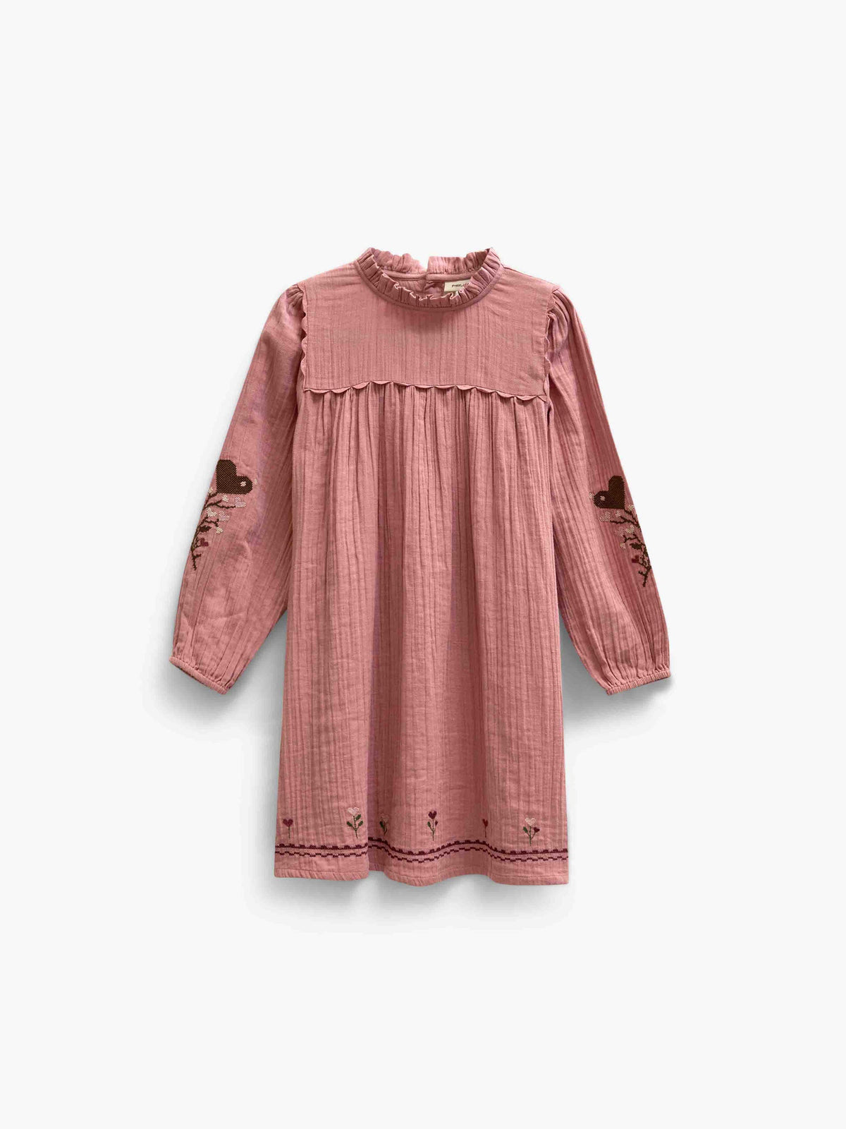 Double gauze-kjole med korsstingsbroderi Kids - Dusty Rose | 101465 Laureen