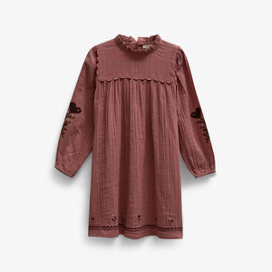 Double gauze-kjole med korsstingsbroderi Tween - Dusty Rose | 101466 Laureen
