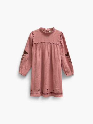 Double gauze-kjole med korsstingsbroderi Tween - Dusty Rose | 101466 Laureen