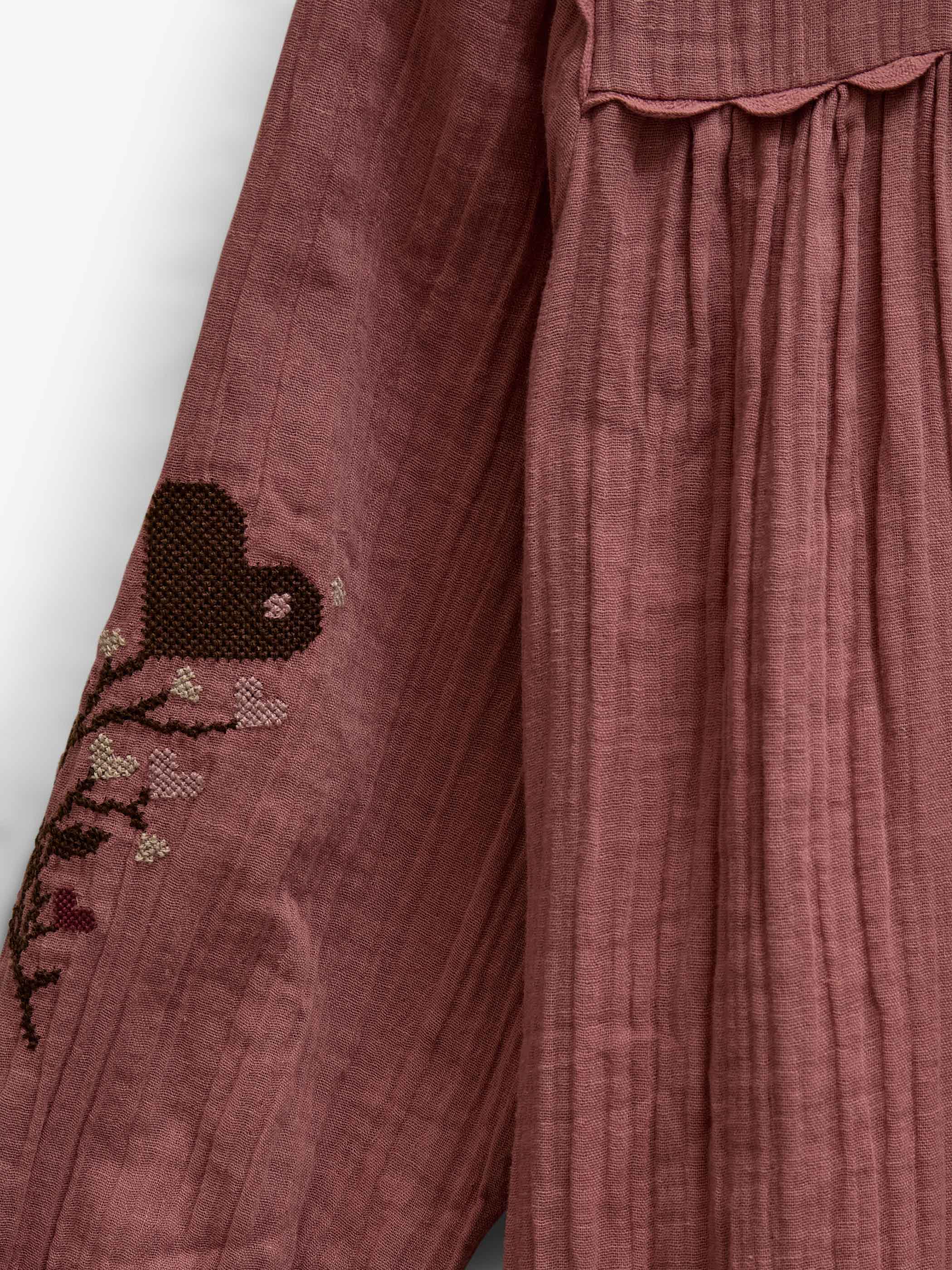 Double gauze-kjole med korsstingsbroderi Kids - Dusty Rose | 101465 Laureen
