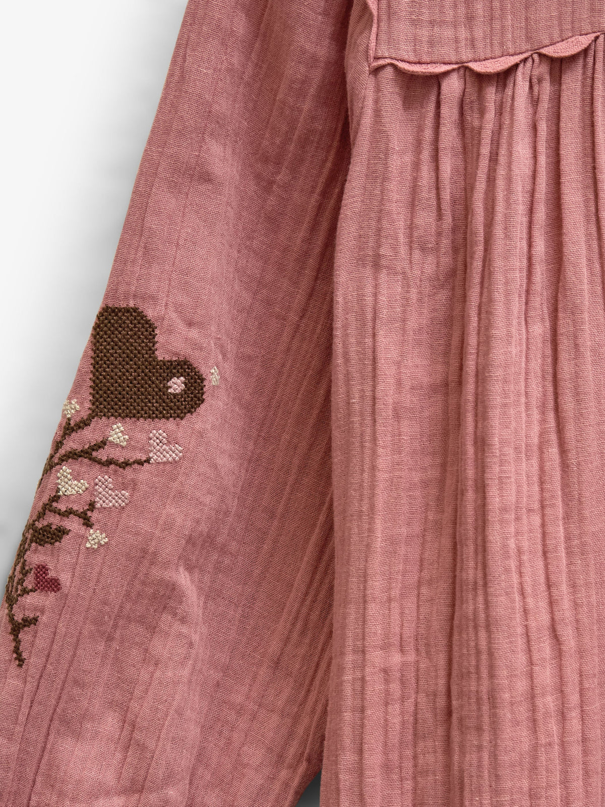 Double gauze-kjole med korsstingsbroderi Tween - Dusty Rose | 101466 Laureen