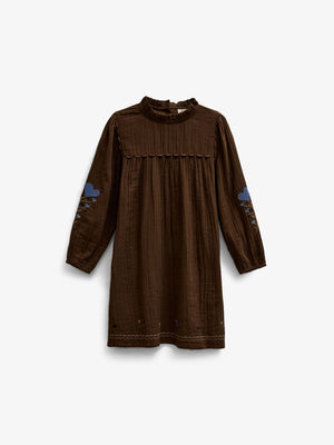 Double gauze-kjole med korsstingsbroderi Tween - Brown | 101468 Laureen