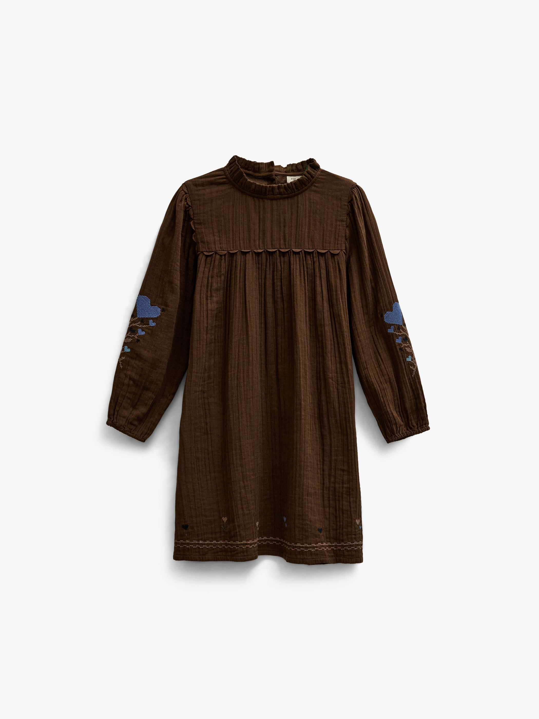 Double gauze-kjole med korsstingsbroderi Tween - Brown | 101468 Laureen