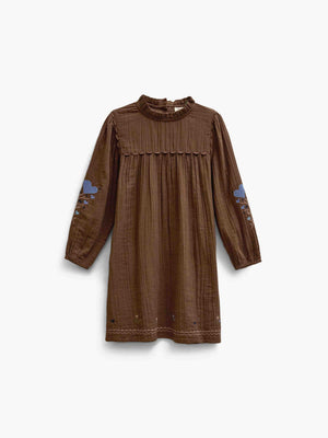 Double gauze-kjole med korsstingsbroderi Kids - Brown | 101467 Laureen