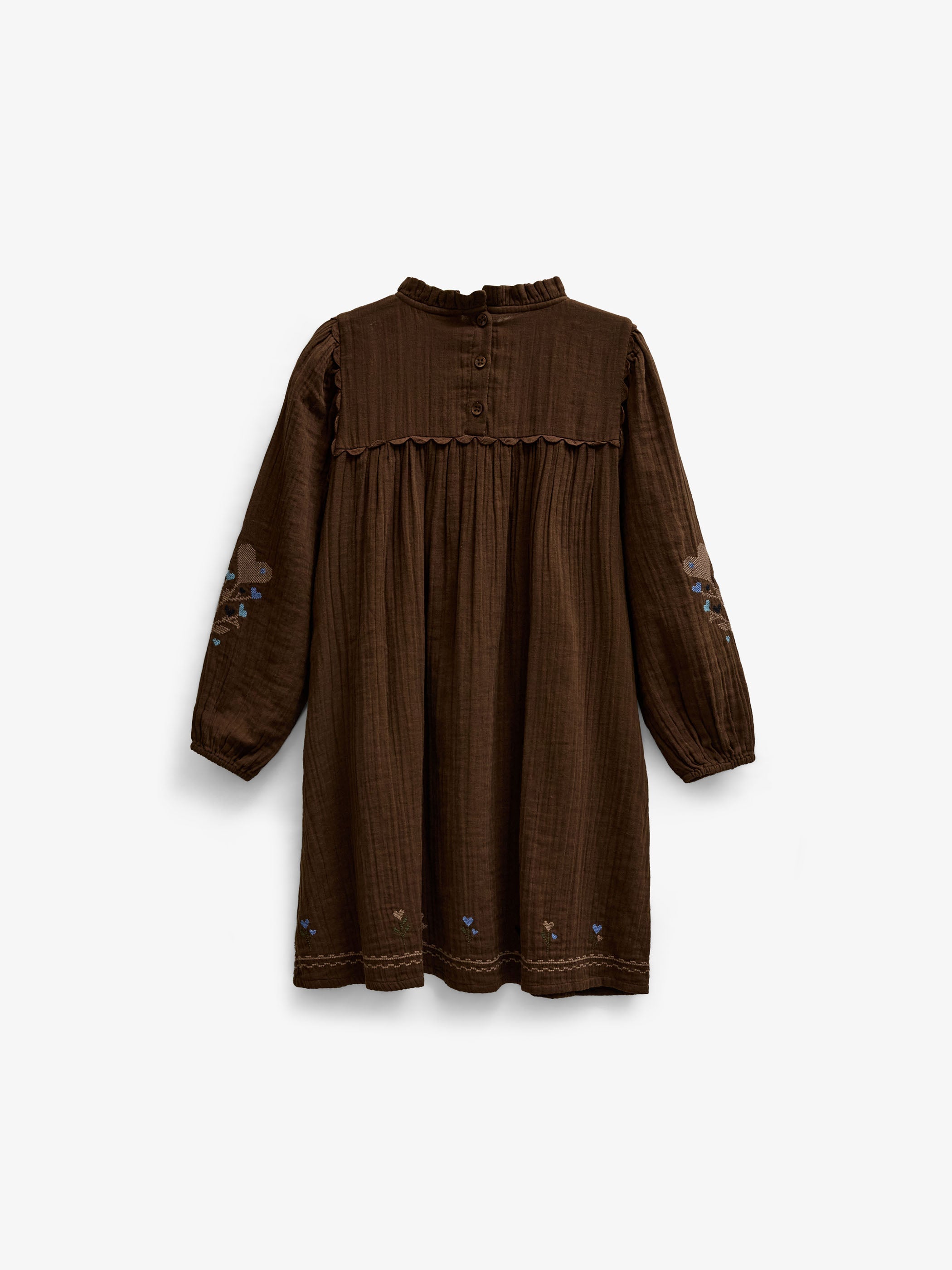 Double gauze-kjole med korsstingsbroderi Tween - Brown | 101468 Laureen