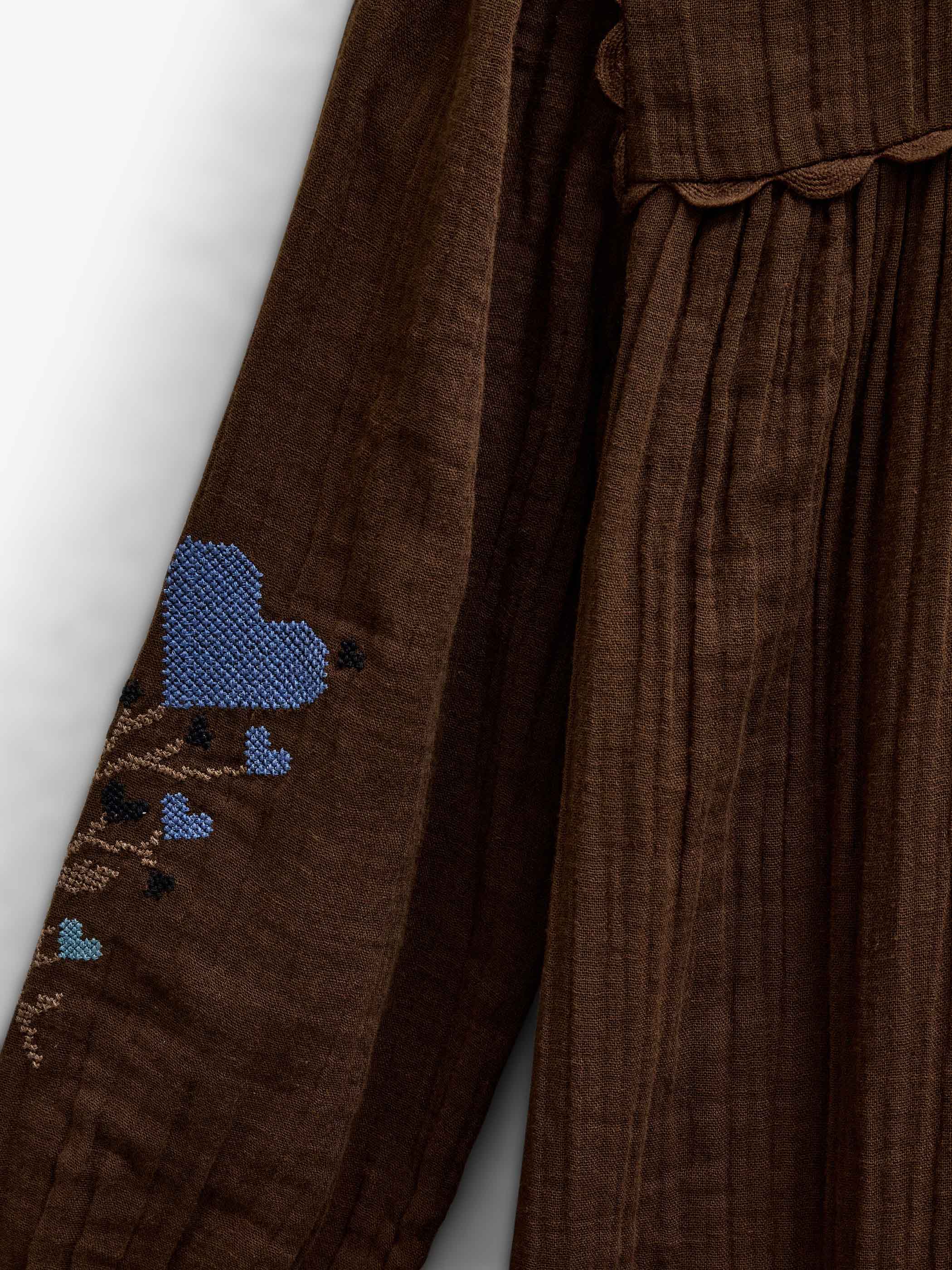 Double gauze-kjole med korsstingsbroderi Kids - Brown | 101467 Laureen