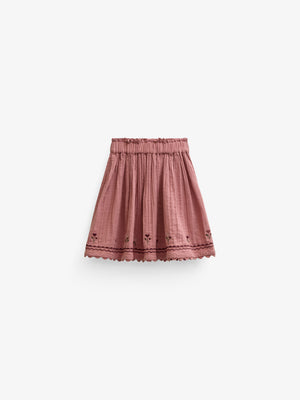 Double gauze-nederdel med korsstingsbroderi Tween - Dusty Rose | 101470 Laureen
