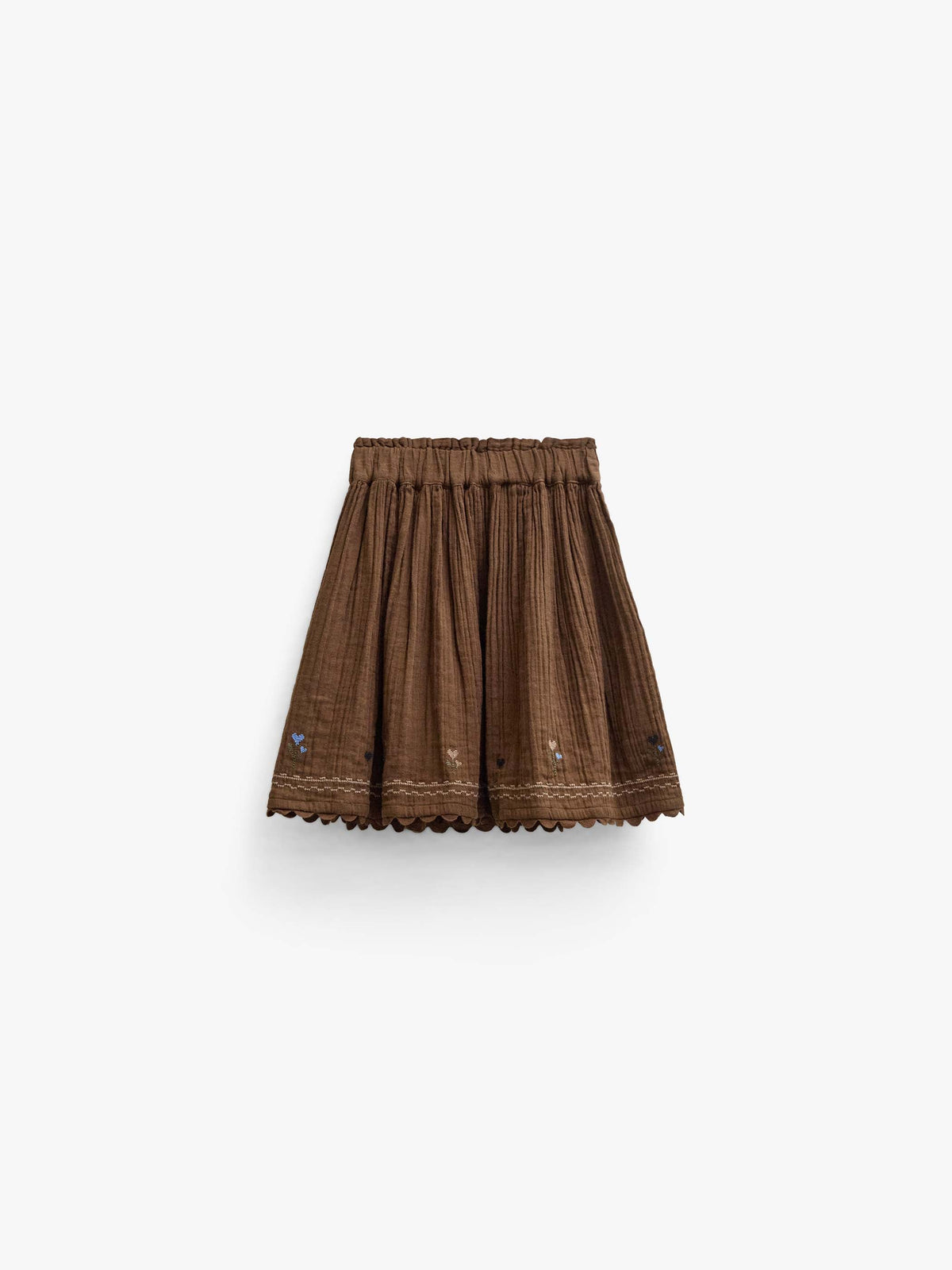 Double gauze-nederdel med korsstingsbroderi Tween - Brown | 101472 Laureen