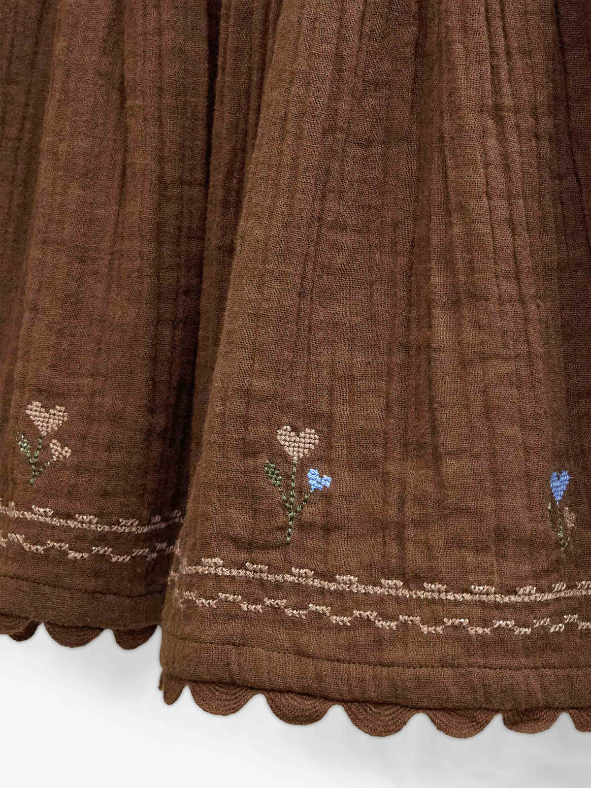 Double gauze-nederdel med korsstingsbroderi Tween - Brown | 101472 Laureen