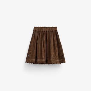 Double gauze-nederdel med korsstingsbroderi Tween - Brown | 101472 Laureen