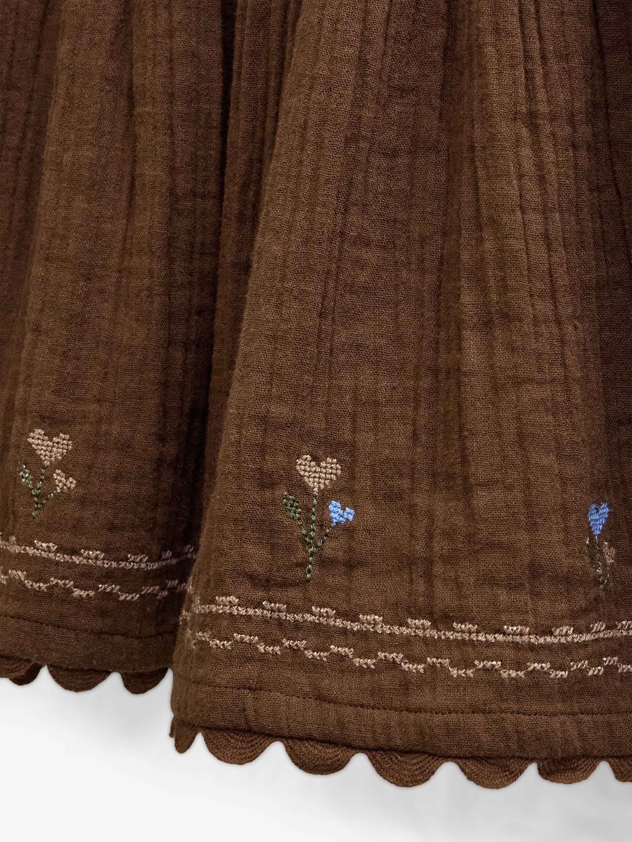 Double gauze-nederdel med korsstingsbroderi Kids - Brown | 101471 Laureen