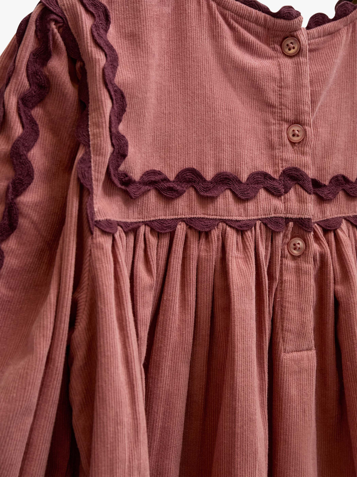 Fløjlskjole med zig-zag bånd Kids - Dusty Rose | 101475 Sille