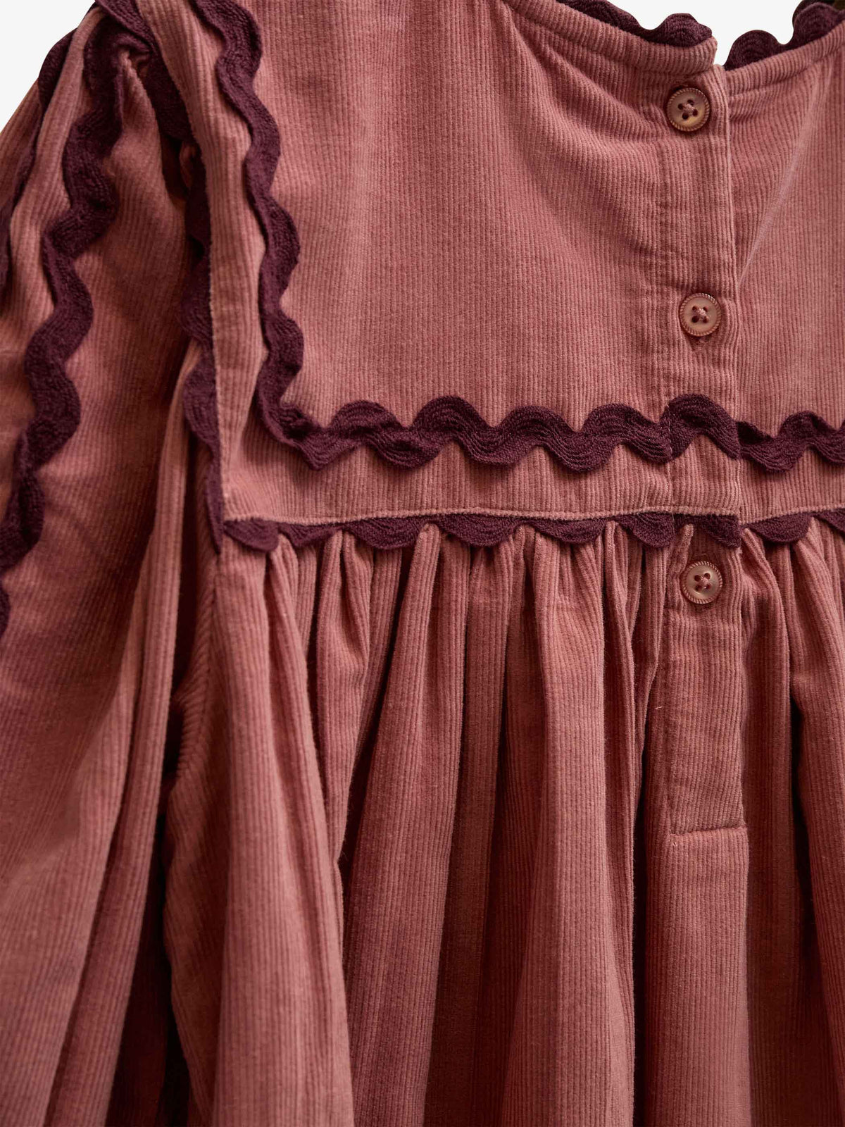 Fløjlskjole med zig-zag bånd Tween - Dusty Rose | 101476 Sille