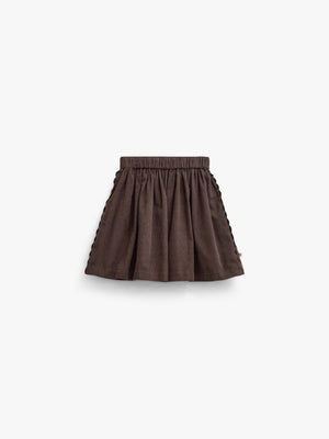 Fløjlsnederdel med zig-zag bånd Kids - Dark Brown | 101477 Sille