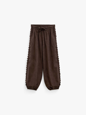 Fløjlsbukser med zig-zag bånd Tween - Dark Brown | 101482 Sille