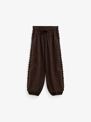 Fløjlsbukser med zig-zag bånd Kids - Dark Brown | 101481 Sille