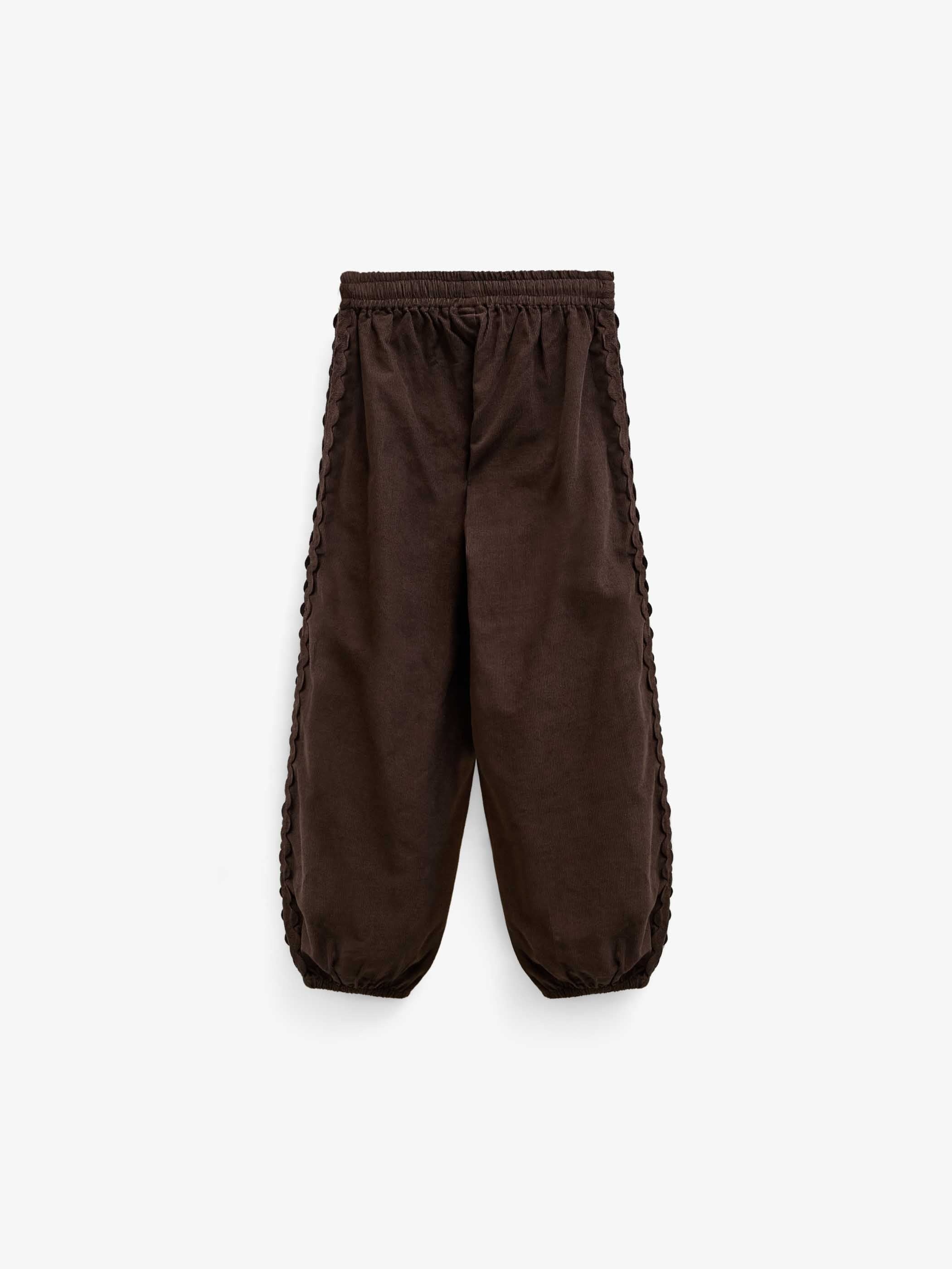 Fløjlsbukser med zig-zag bånd Kids - Dark Brown | 101481 Sille