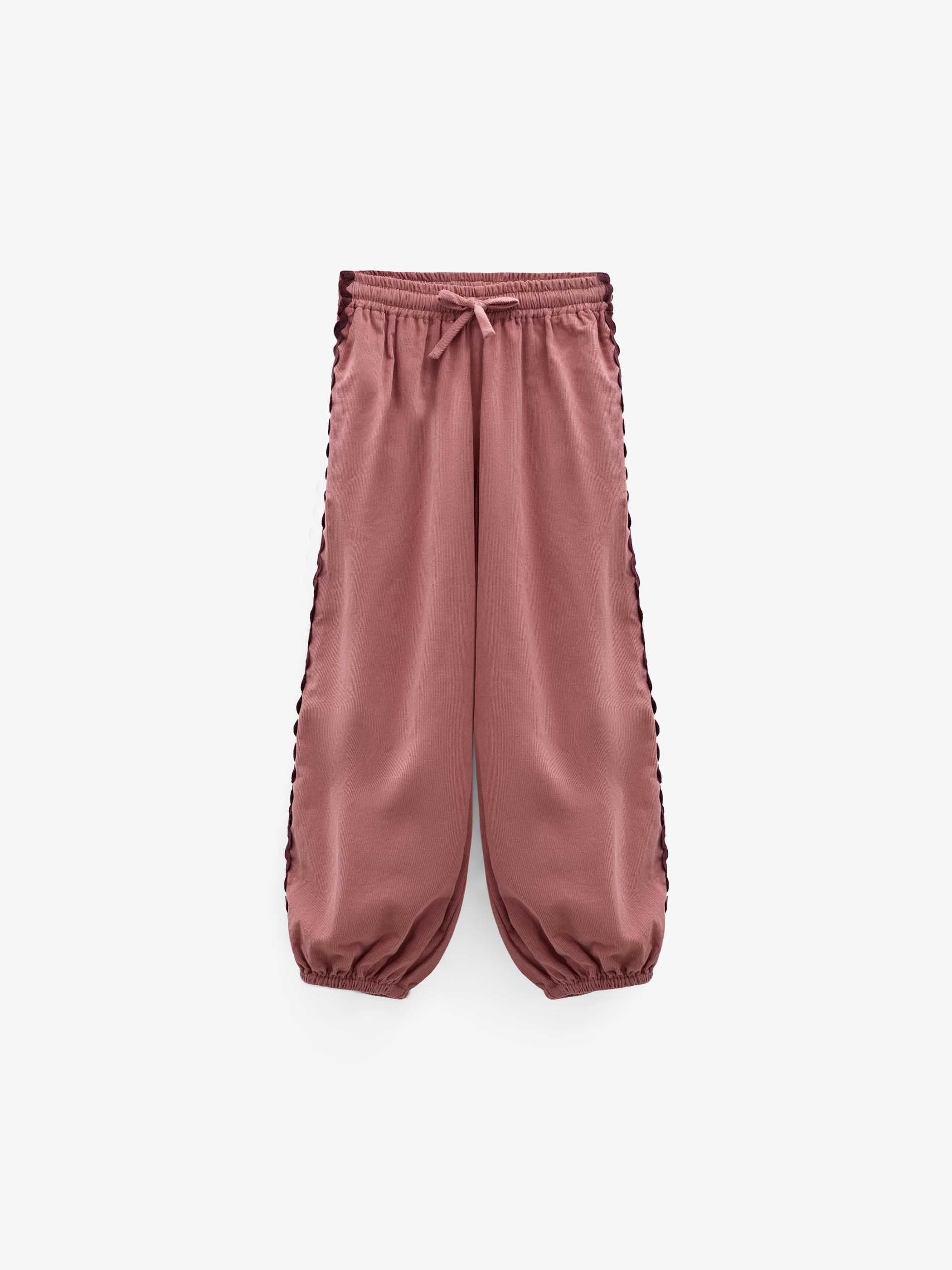 Fløjlsbukser med zig-zag bånd Kids - Dusty Rose | 101483 Sille
