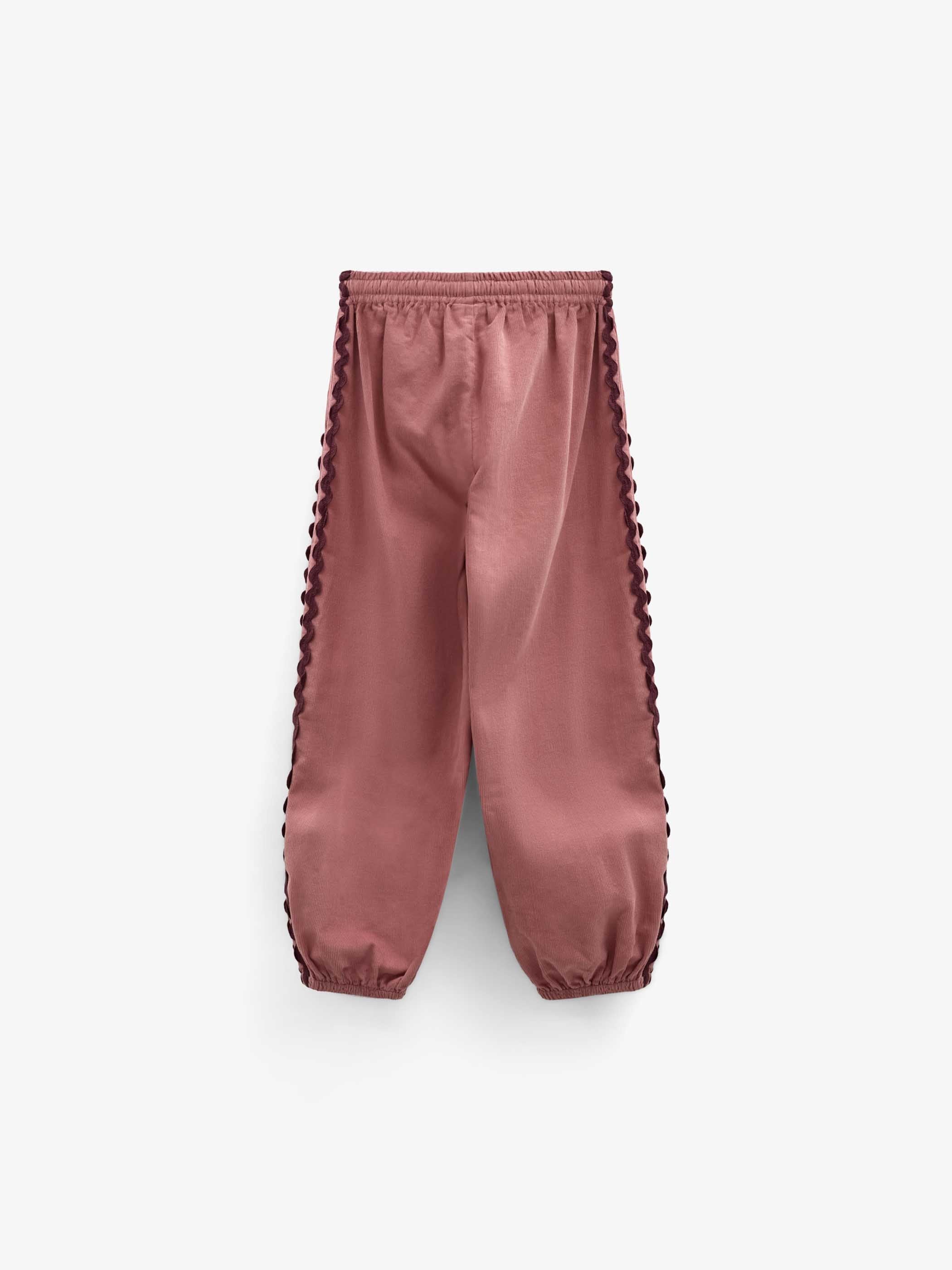 Fløjlsbukser med zig-zag bånd Tween - Dusty Rose | 101484 Sille