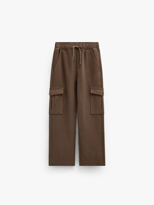 Cargo-joggingbukser i struktureret sweatkvalitet Tween - Brown | 101512 Wilder