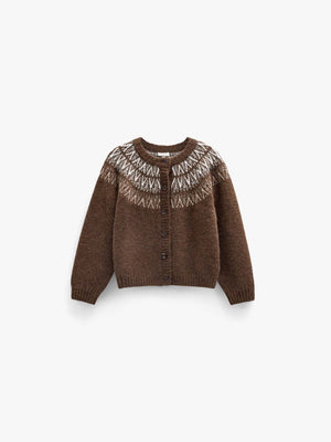Jacquardstrikket cardigan Tween - Brown | 101524 Daniella