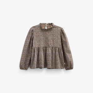 Småblomstret jerseybluse med peplum Tween - Blue/Brown | 101542 Heidi