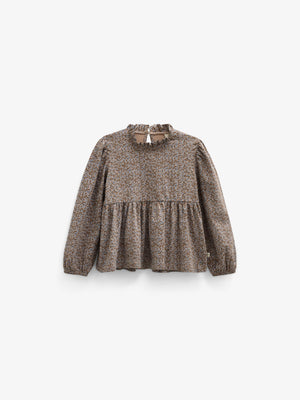 Småblomstret jerseybluse med peplum Tween - Blue/Brown | 101542 Heidi