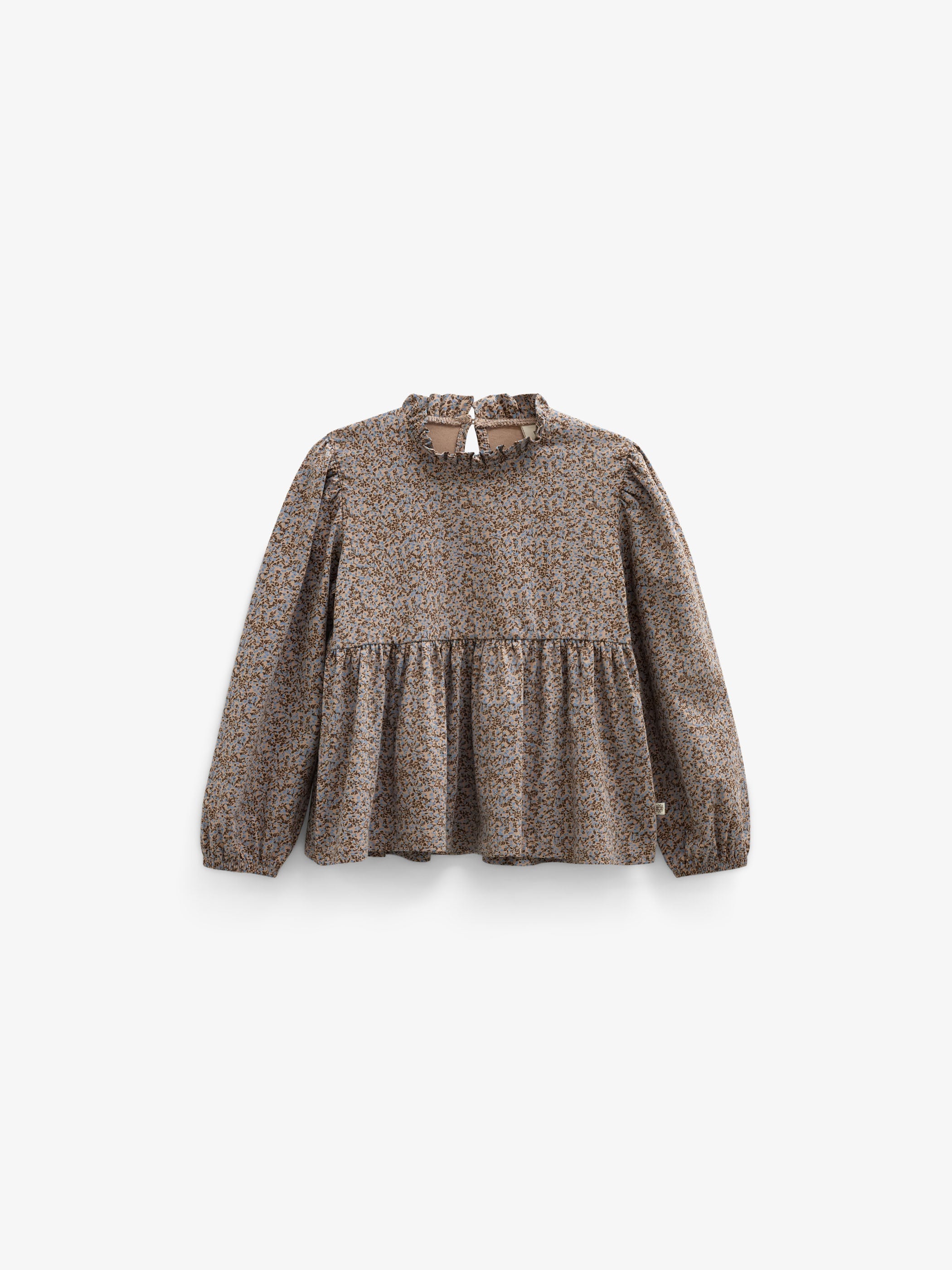 Småblomstret jerseybluse med peplum Tween - Blue/Brown | 101542 Heidi