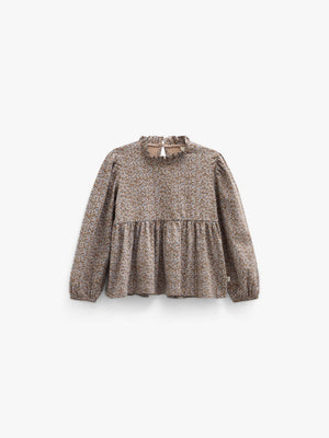 Småblomstret jerseybluse med peplum Tween - Blue/Brown | 101542 Heidi