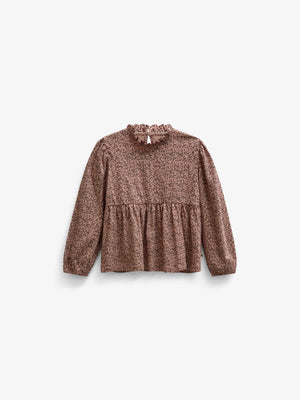 Småblomstret jerseybluse med peplum Tween - Rose/Bordeaux | 101544 Heidi