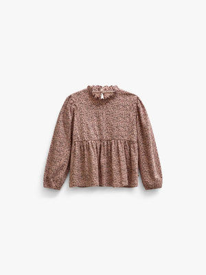 Småblomstret jerseybluse med peplum Kids - Rose/Bordeaux | 101543 Heidi