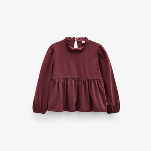Ensfarvet jerseybluse med peplum Tween - Bordeaux | 101548 Heidi
