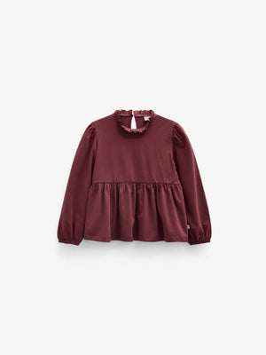 Ensfarvet jerseybluse med peplum Tween - Bordeaux | 101548 Heidi