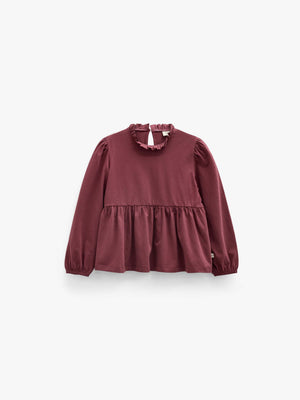 Ensfarvet jerseybluse med peplum Kids - Bordeaux | 101547 Heidi