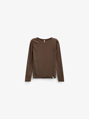 Ribbet langærmet T-shirt i modalblanding Tween - Brown | 101558 Lottie