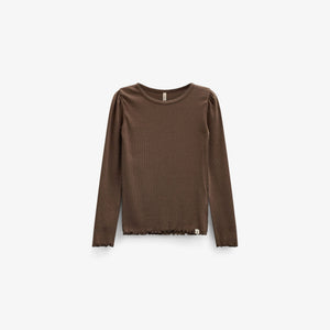 Ribbet langærmet T-shirt i modalblanding Kids - Brown | 101557 Lottie