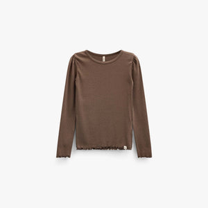 Ribbet langærmet T-shirt i modalblanding Kids - Brown | 101557 Lottie