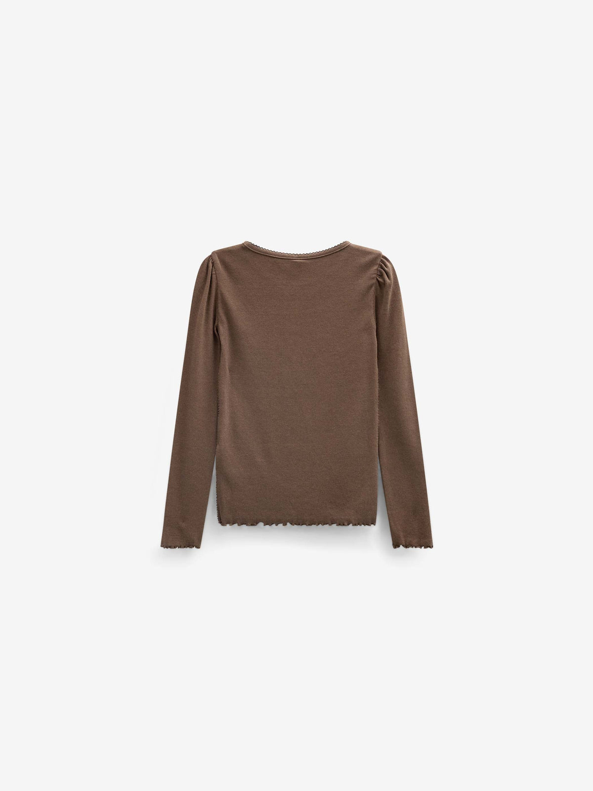 Ribbet langærmet T-shirt i modalblanding Tween - Brown | 101558 Lottie