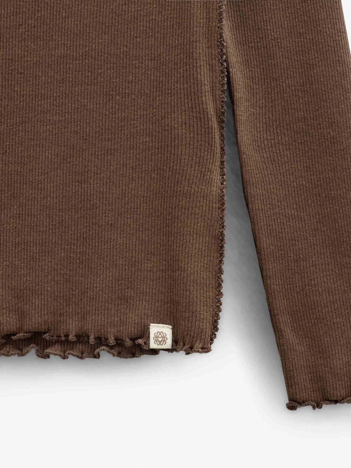Ribbet langærmet T-shirt i modalblanding Tween - Brown | 101558 Lottie