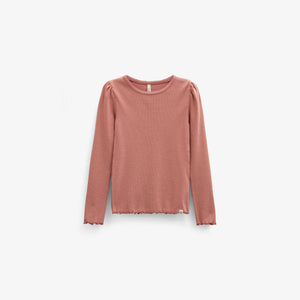 Ribbet langærmet T-shirt i modalblanding Tween - Dusty Rose | 101560 Lottie
