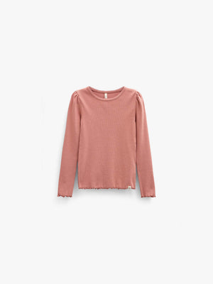 Ribbet langærmet T-shirt i modalblanding Tween - Dusty Rose | 101560 Lottie